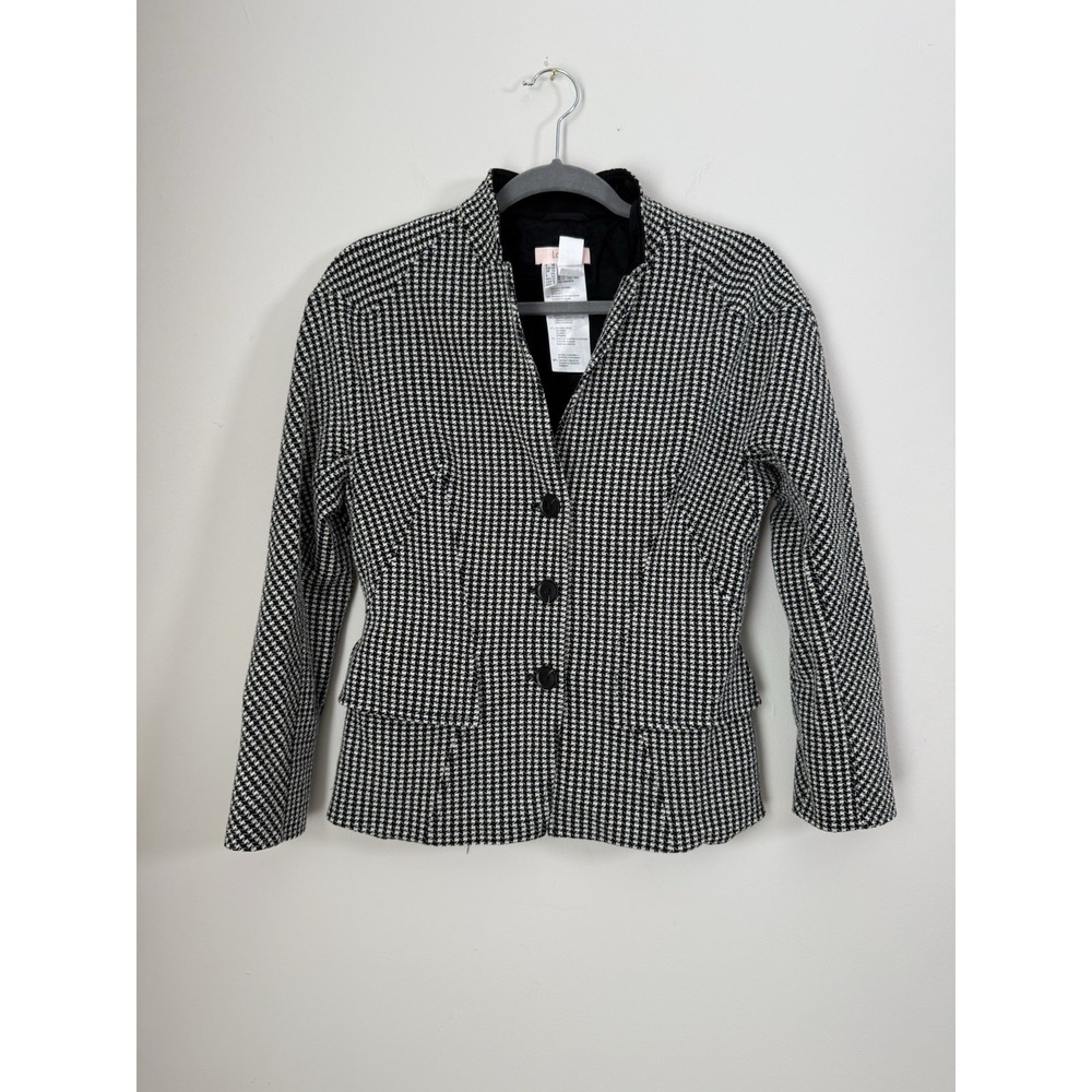 LAUREL Black White Houndstooth Wool Blend Blazer Sz 8 Business Event‎ Classy